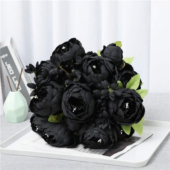 2Pcs Vintage Artificial Peony Silk Flowers (Black) - Picture 1 of 6